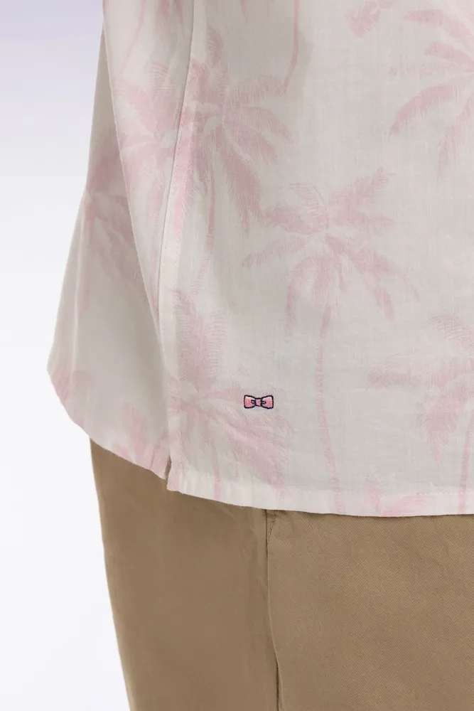 Chemise à manches courtes en coton rose imprimé palmiers coupe slim – Bild 4