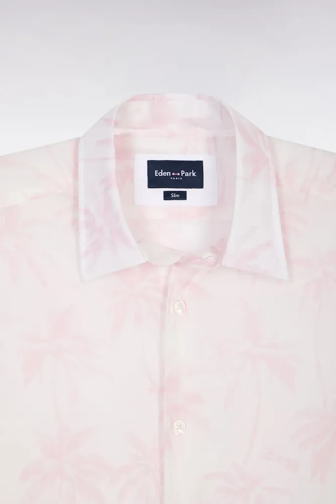 Chemise à manches courtes en coton rose imprimé palmiers coupe slim – Bild 6