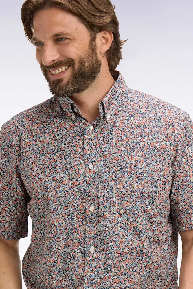 Chemise à manches courtes en coton orange à micromotif floral – Bild 3