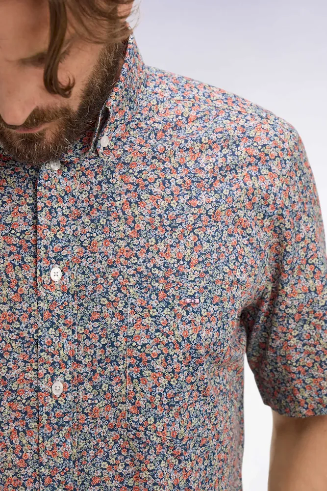 Chemise à manches courtes en coton orange à micromotif floral – Bild 4