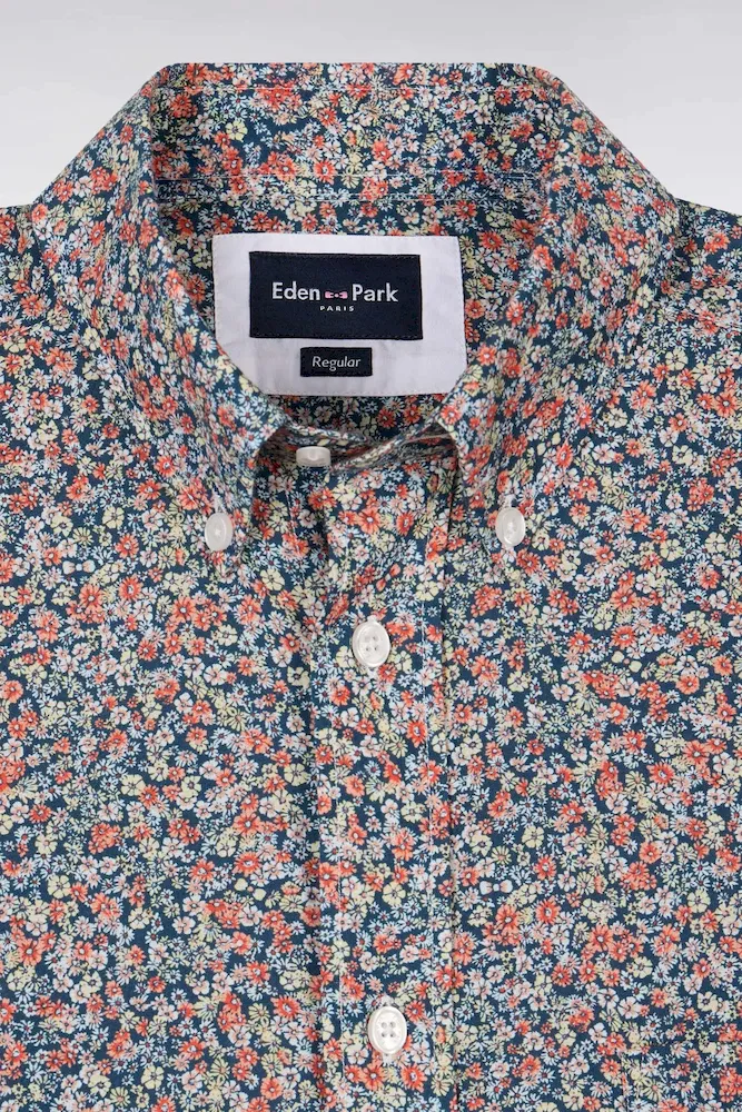 Chemise à manches courtes en coton orange à micromotif floral – Bild 6