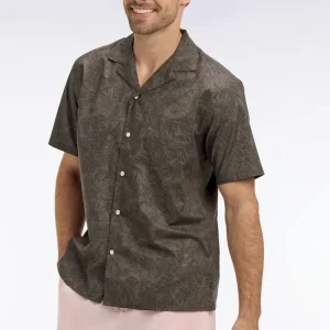 Chemise à manches courtes en coton Pima kaki imprimé végétal