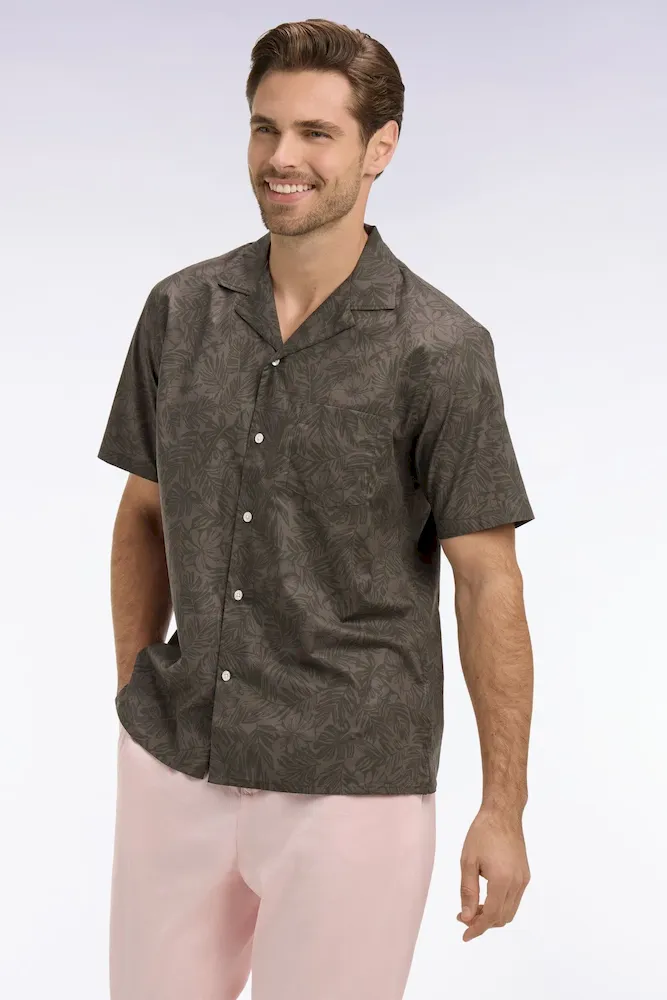 Chemise à manches courtes en coton Pima kaki imprimé végétal