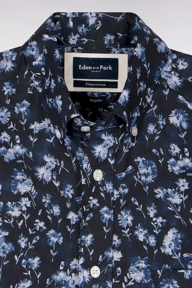 Chemise à manches courtes en coton Pima marine à motif floral – Bild 6