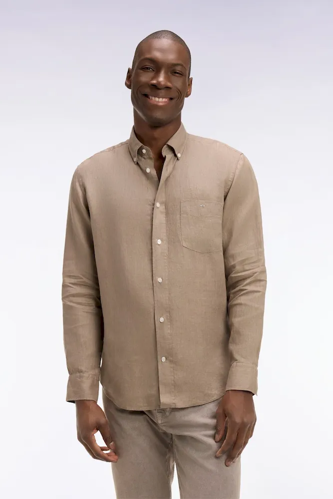 Chemise en lin beige coupe droite – Bild 3