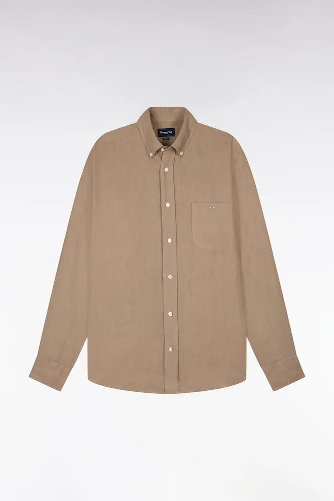 Chemise En Lin Beige Coupe Droite