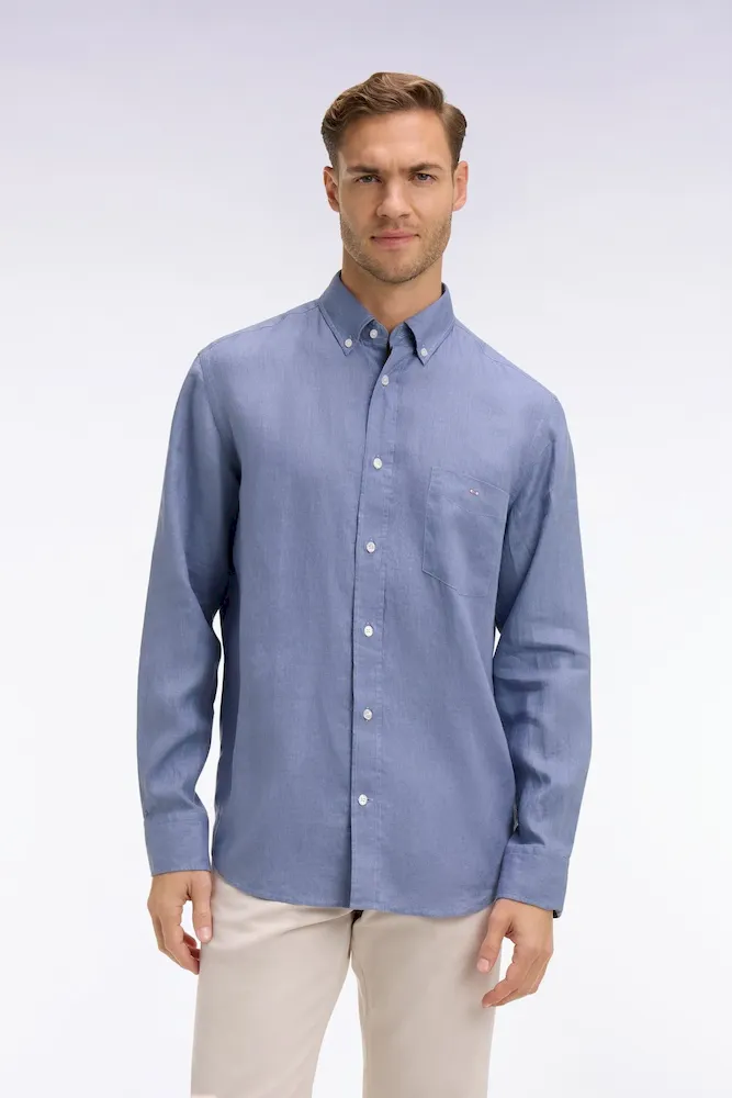 Chemise en lin bleu coupe droite – Bild 3