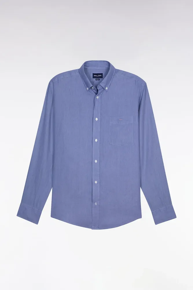 Chemise En Lin Bleu Coupe Droite