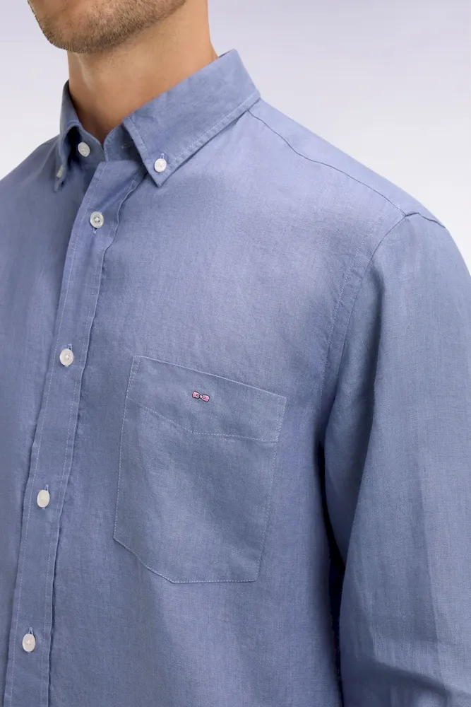 Chemise en lin bleu coupe droite – Bild 4