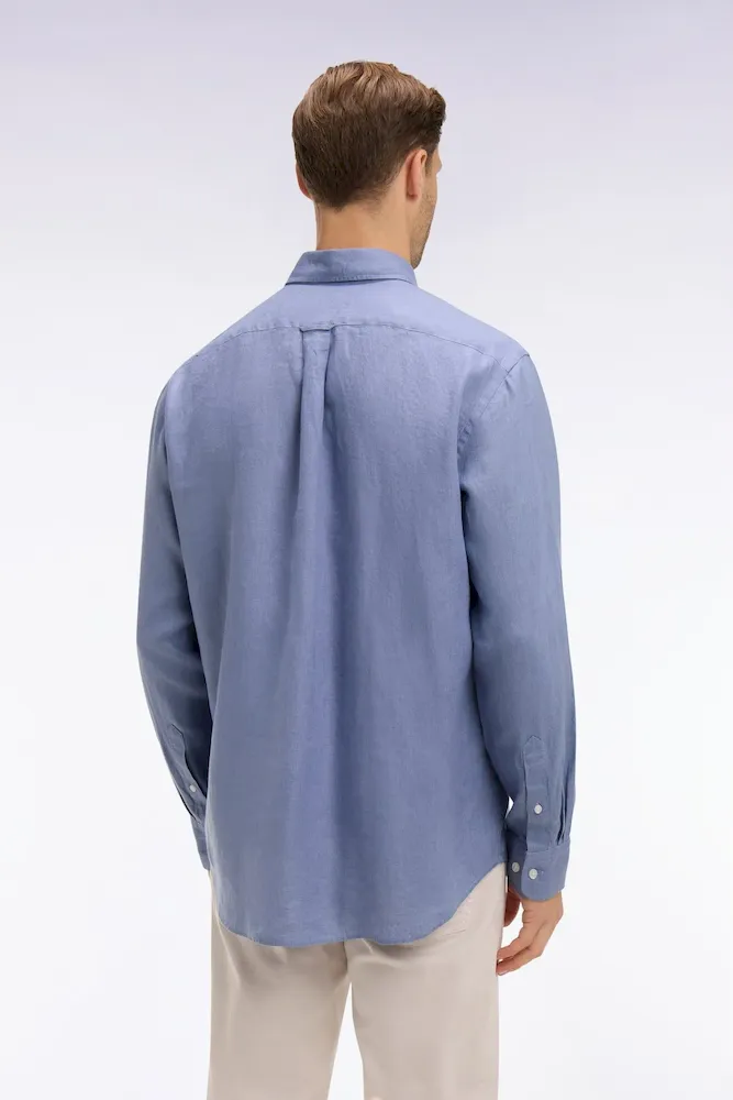 Chemise en lin bleu coupe droite – Bild 5