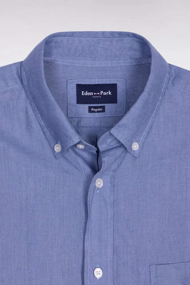 Chemise en lin bleu coupe droite – Bild 6