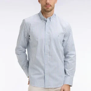 Chemise en coton bleu à rayures bâtons