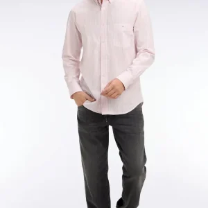Chemise en coton rose à rayures bâtons