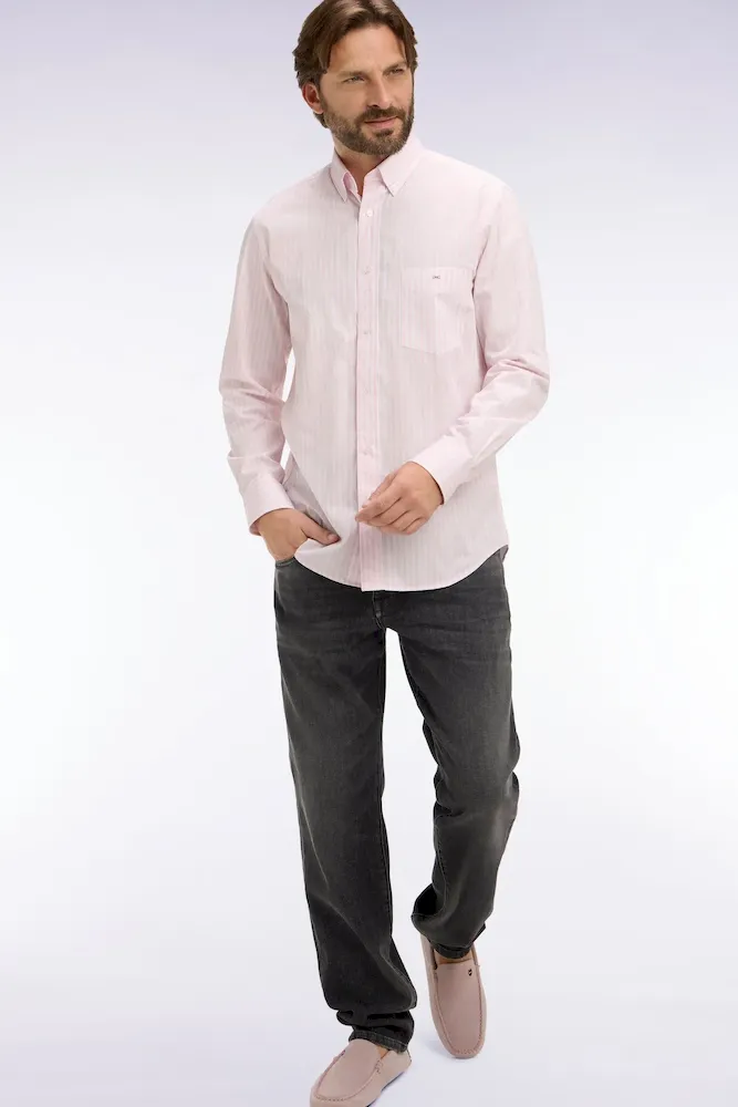 Chemise en coton rose à rayures bâtons