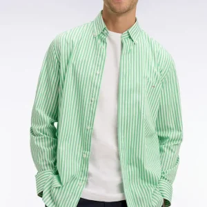 Chemise en coton vert clair à rayures bâtons