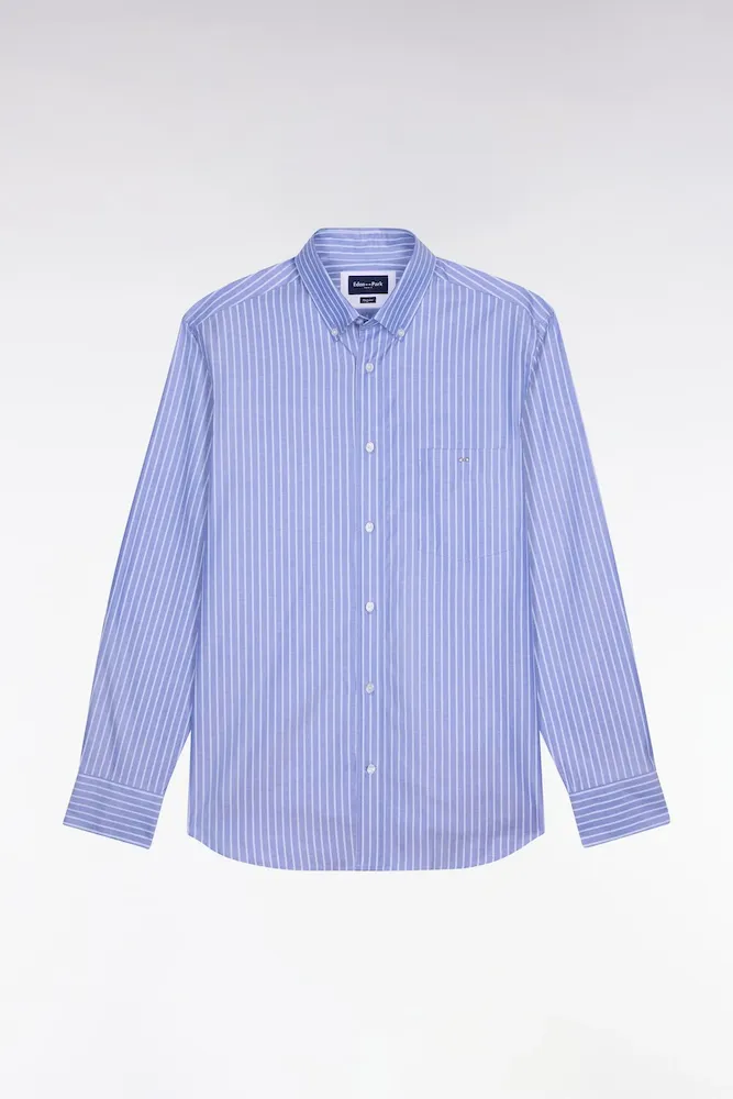 Chemise en coton pinpoint à rayures bleu ciel coupe regular