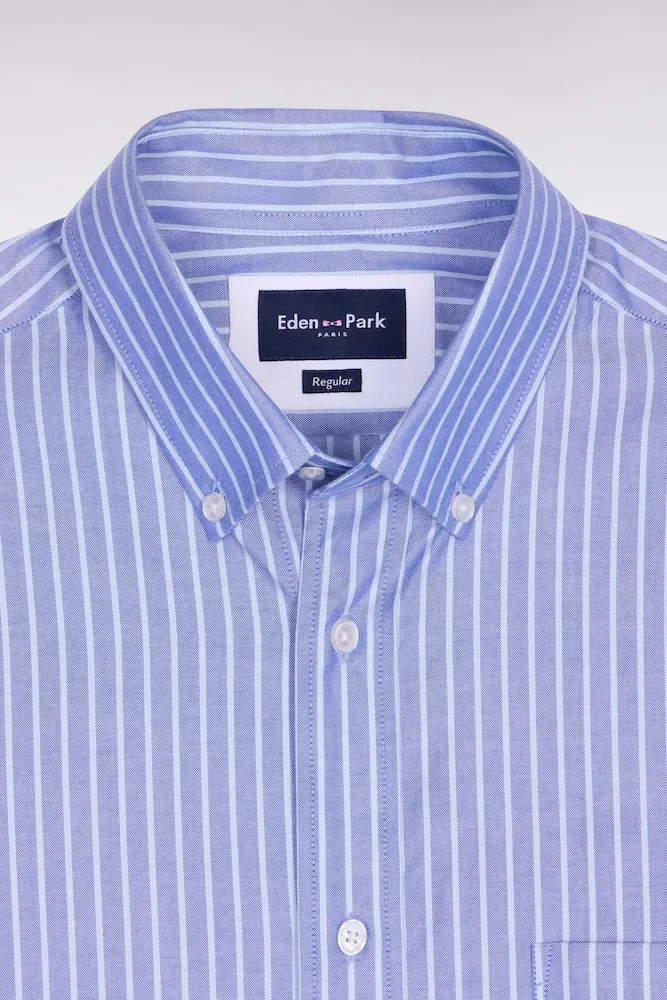 Chemise En Coton Pinpoint à Rayures Bleu Ciel Coupe Regular