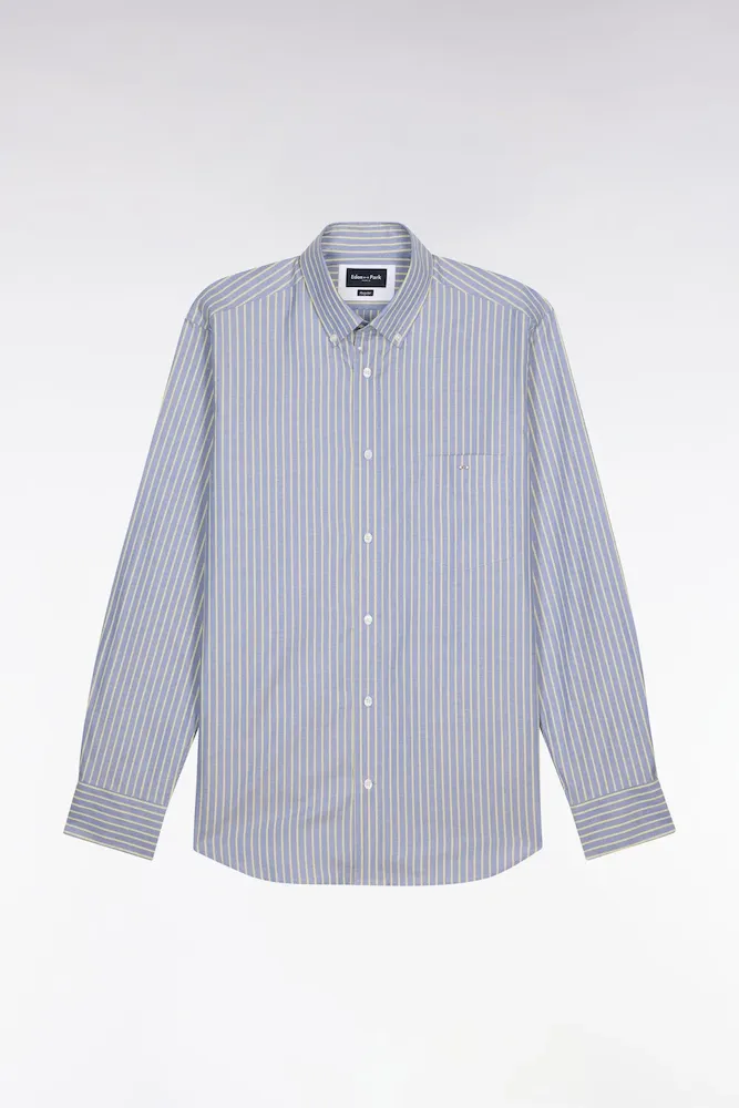 Chemise En Coton Pinpoint à Rayures Jaunes Coupe Regular