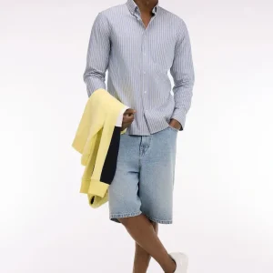 Chemise en coton pinpoint à rayures jaunes coupe regular