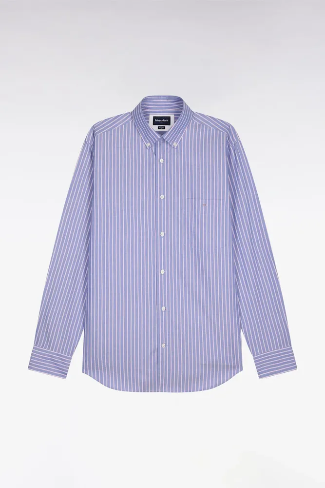 Chemise En Coton Pinpoint à Rayures Roses Coupe Regular