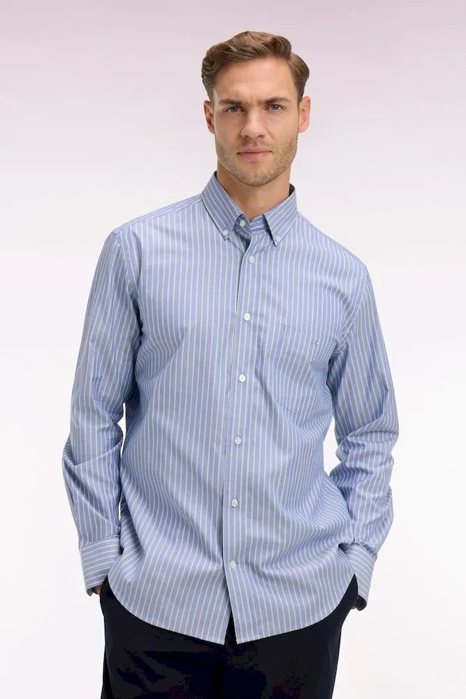 Chemise en coton pinpoint à rayures vert d'eau coupe regular – Bild 3