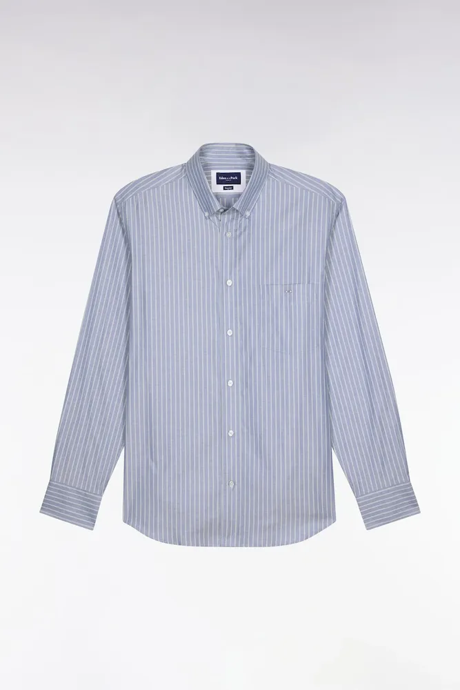 Chemise En Coton Pinpoint à Rayures Vert D'eau Coupe Regular