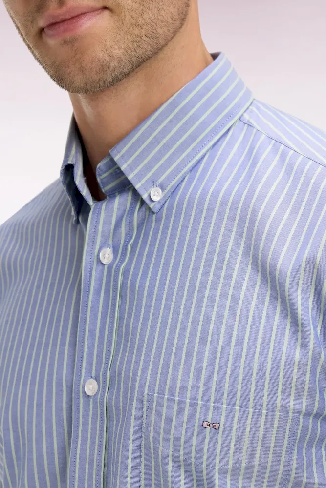 Chemise en coton pinpoint à rayures vert d'eau coupe regular – Bild 4