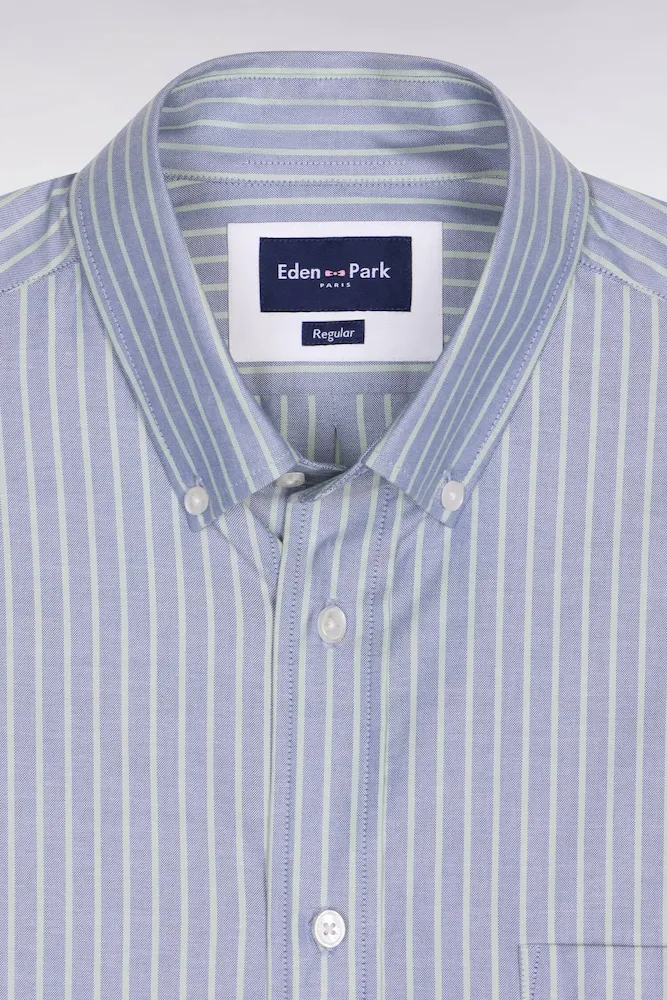 Chemise en coton pinpoint à rayures vert d'eau coupe regular – Bild 6