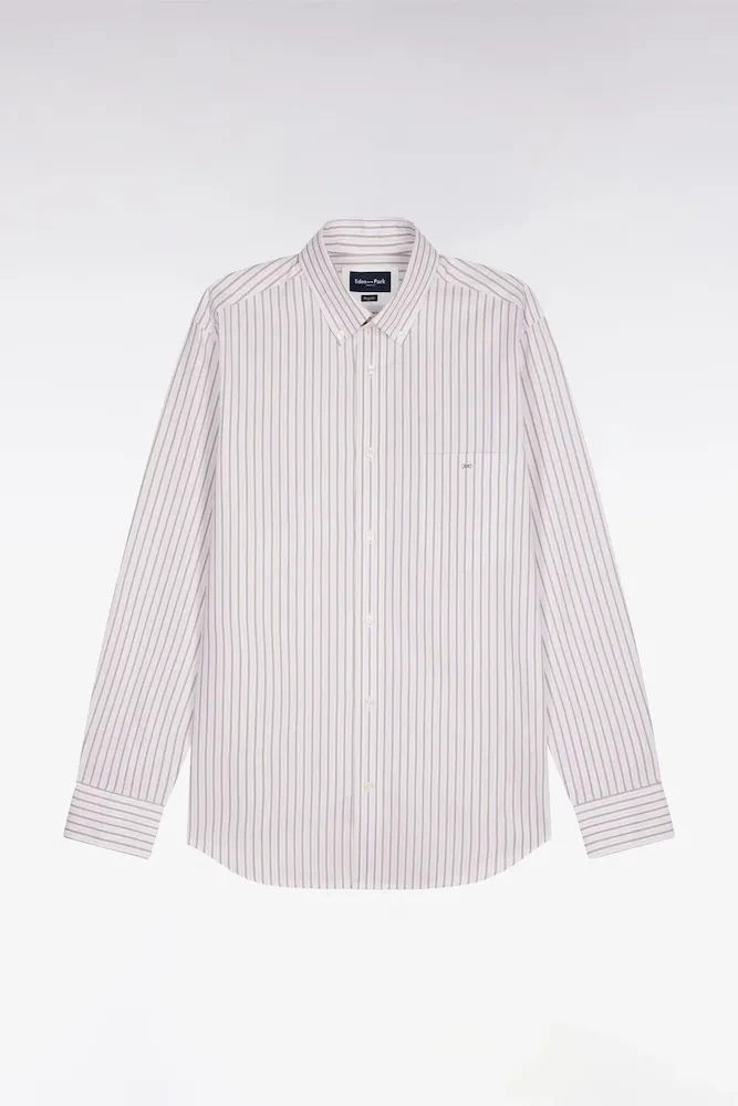 Chemise En Coton Pinpoint à Rayures Rose Coupe Regular