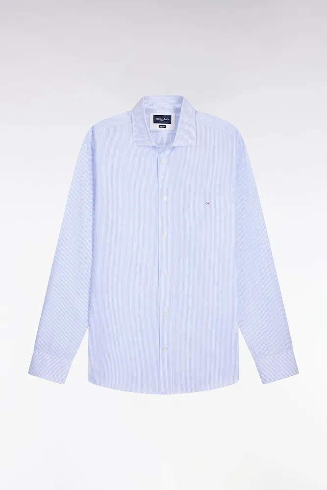 Chemise En Coton Dobby à Rayures Ciel Coupe Regular
