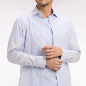 Chemise en coton dobby à rayures ciel coupe regular