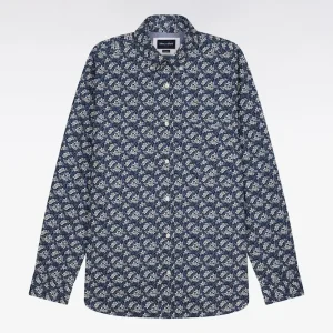 Alternative view of Chemise en popeline de coton bleu à motif floral coupe regular