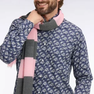 Chemise en popeline de coton bleu à motif floral coupe regular