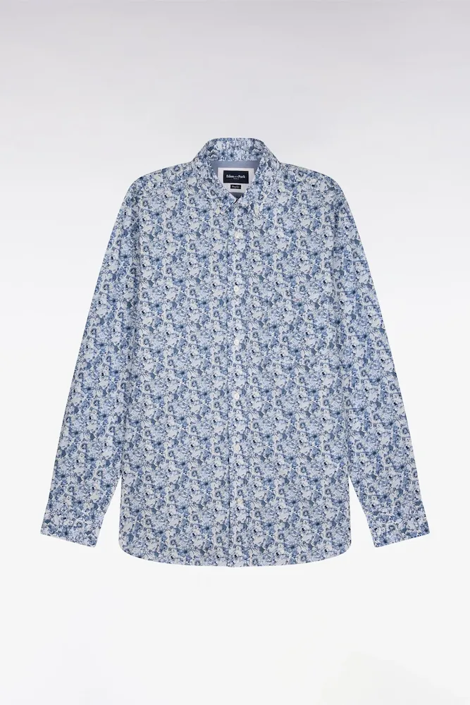 Chemise En Popeline De Coton Bleu à Motif Floral