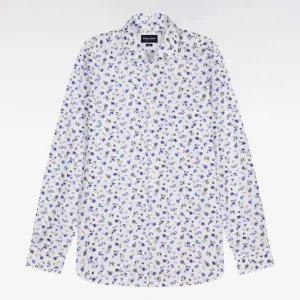 Alternative view of Chemise en popeline de coton imprimé floral bleu coupe slim