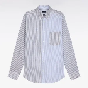 Alternative view of Chemise en coton jacquard Dobby à rayures bâtons bleues