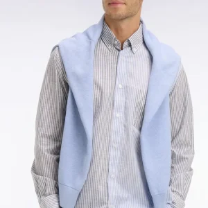 Chemise en coton jacquard Dobby à rayures bâtons bleues