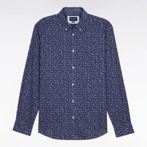 Alternative view of Chemise en popeline de coton marine à microimprimé floral coupe regular