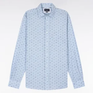 Alternative view of Chemise en popeline de coton bleu ciel à micromotifs coupe slim