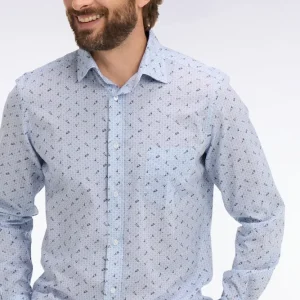 Chemise en popeline de coton bleu ciel à micromotifs coupe slim