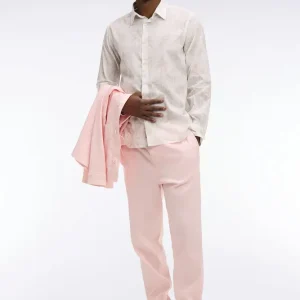 Chemise en coton blanche imprimé palmier beige coupe regular