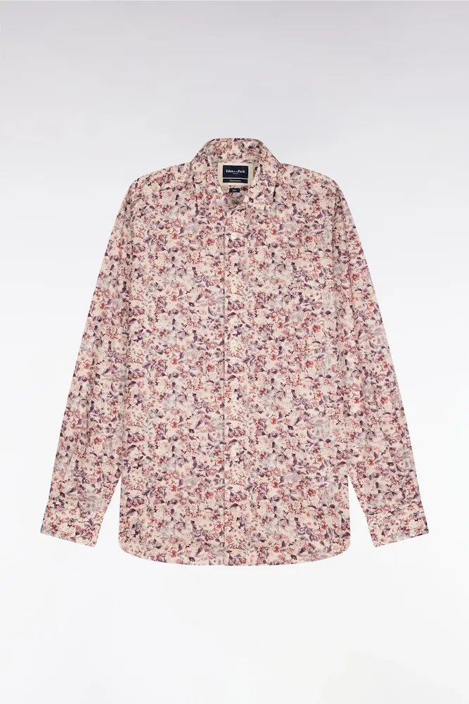 Chemise En Popeline De Coton Blanche à Microimprimé Floral Coupe Slim