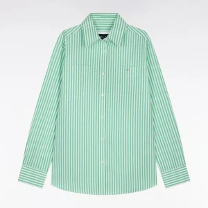 Alternative view of Chemise rayée en popeline de coton verte coupe slim