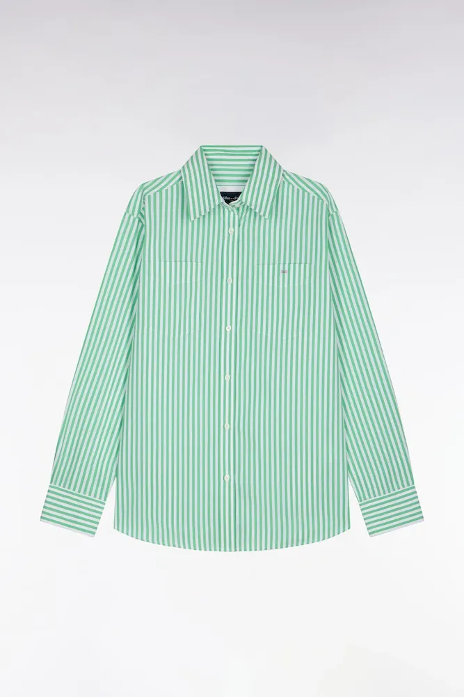 Chemise Rayée En Popeline De Coton Verte Coupe Slim