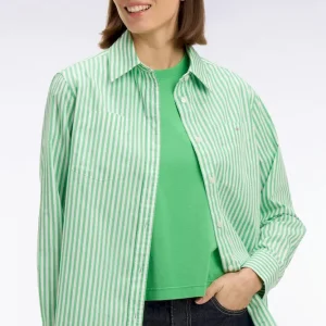 Chemise rayée en popeline de coton verte coupe slim