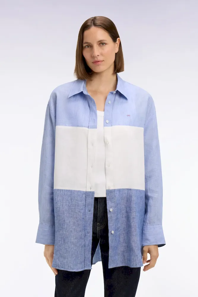 Chemise en lin colorblock bleu coupe oversized – Bild 4