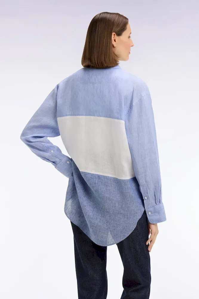 Chemise en lin colorblock bleu coupe oversized – Bild 5