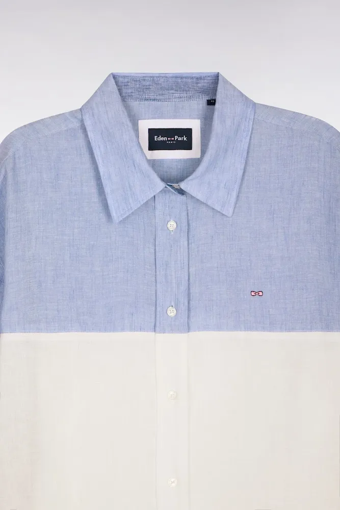 Chemise en lin colorblock bleu coupe oversized – Bild 6