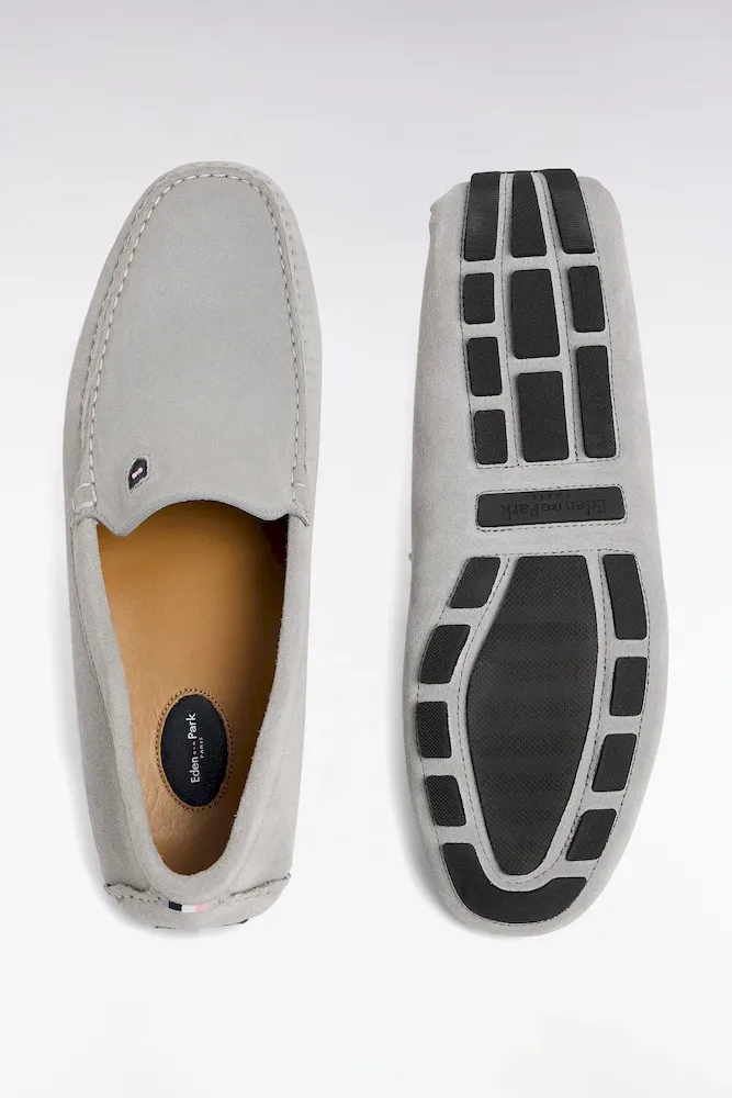 Mocassins En Cuir Suédé Gris Clair
