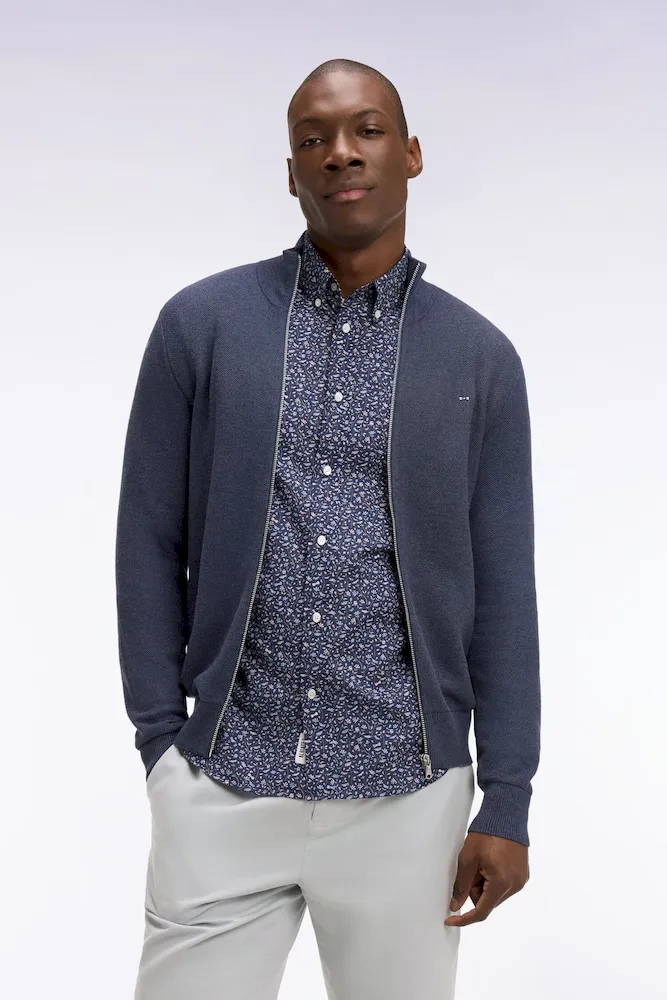 Cardigan zippé en coton bleu foncé – Bild 3